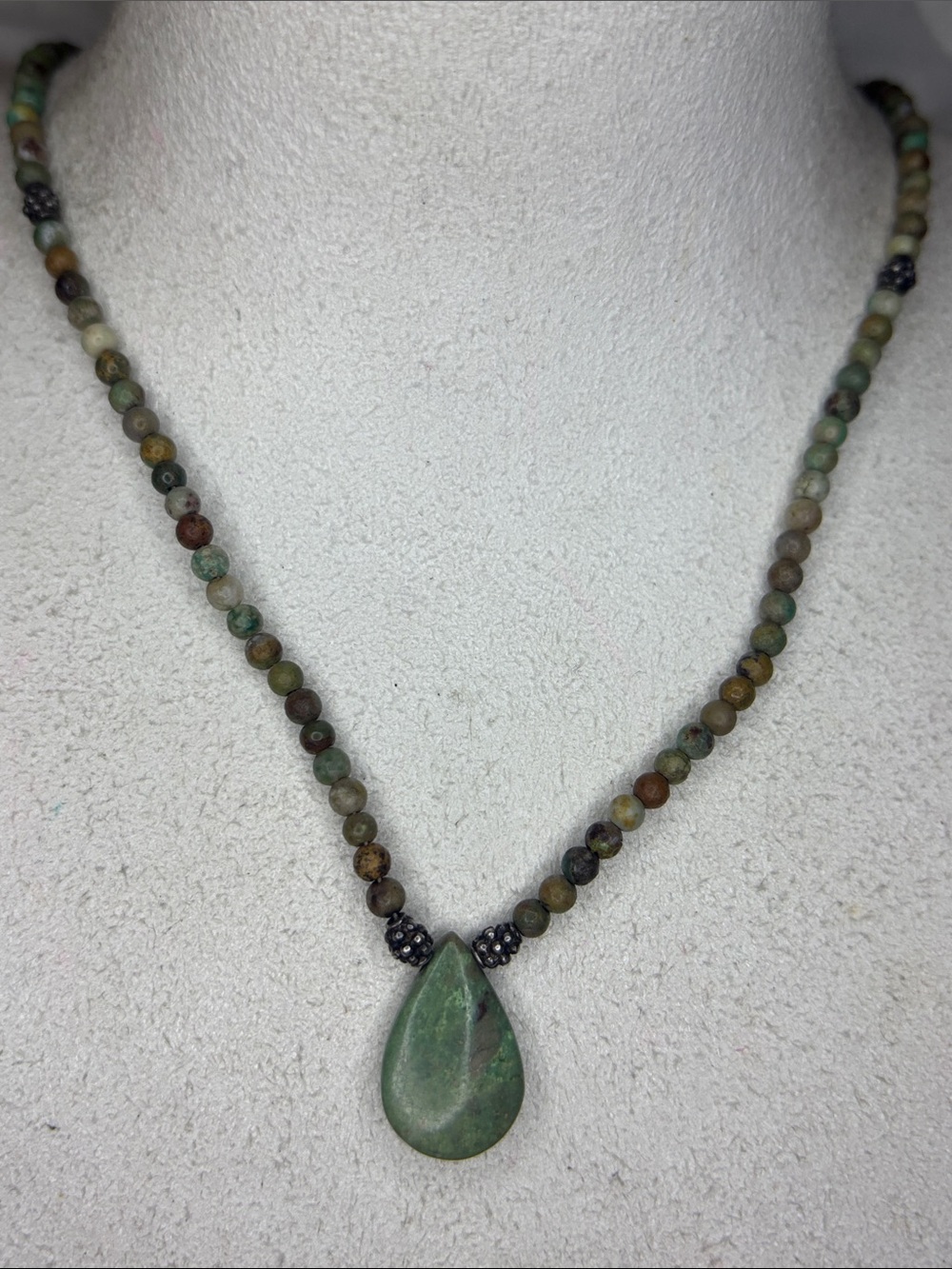 Dainty semi precious stone beaded necklace with genuine turquoise pendant